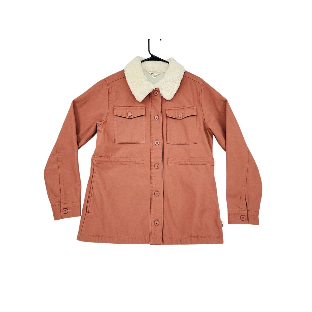Hang Ten Utility Jacket M Womens Peach Rust Sherpa Collar Fleece Lined Button Up